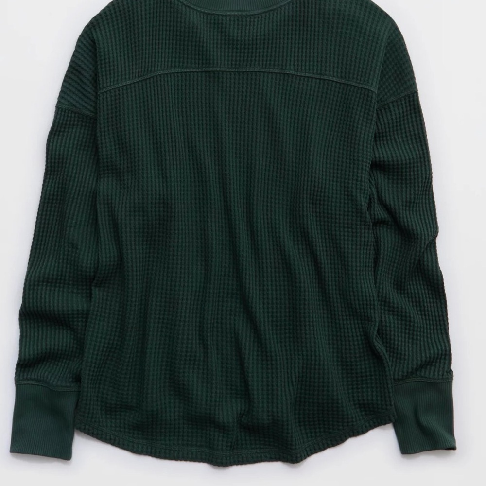 OFFLINE By Aerie Hunter Green Waffle Notch Neck Long Sleeve T-Shirt Size Small - Picture 6 of 6